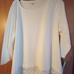 Womens 3/4 length sleeve blouse with lace embellishment